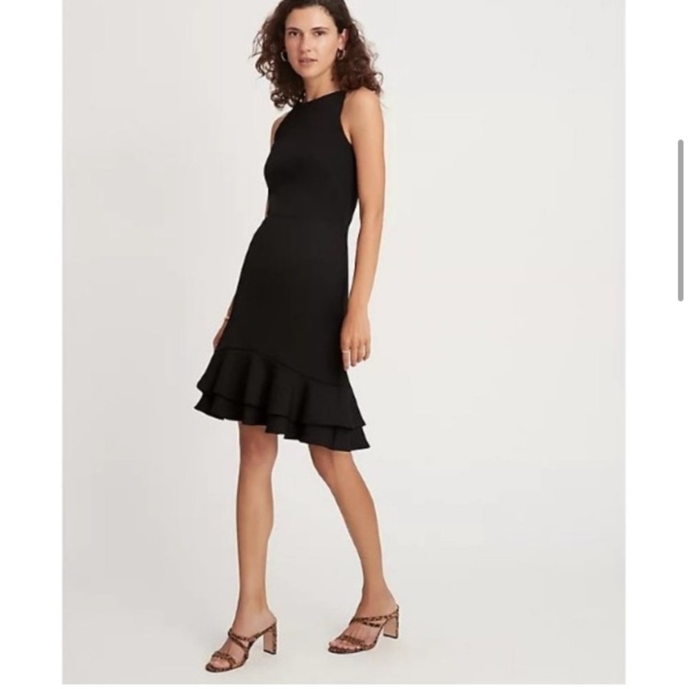 ANN TAYLOR Womens Black Sheath Dress SZ: 8 NWT Sleeveless Double Ruffle